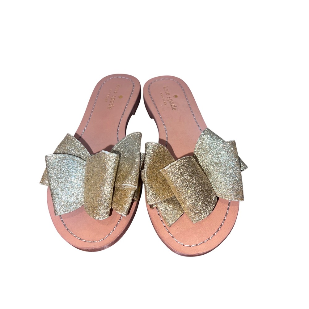 Kate Spade New York Glitter Bow Slide Sandals Women's‎ Size 6 Gold Sparkle